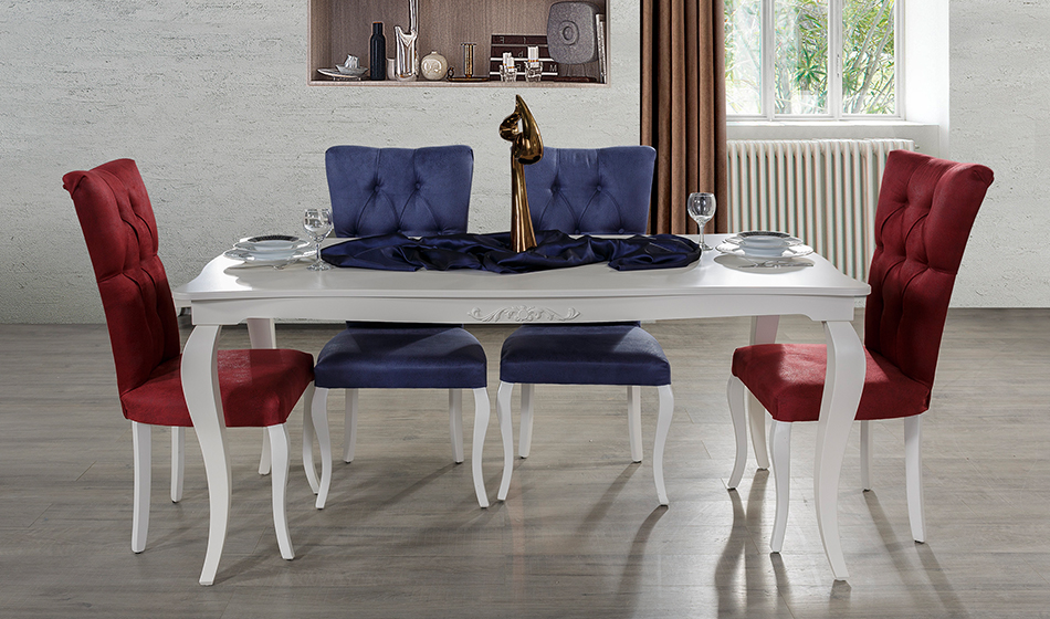 Betül Masa + 6 Sandalye (Ekru)inegöl mobilya